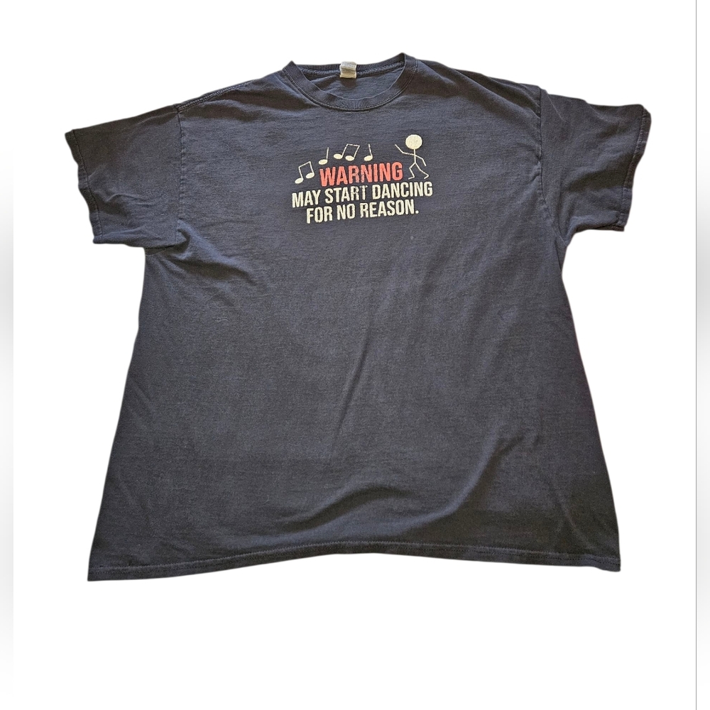 XL Mens "Warning May Start Dancng For No Reason" Gildan Ultra Cotton Black Tee